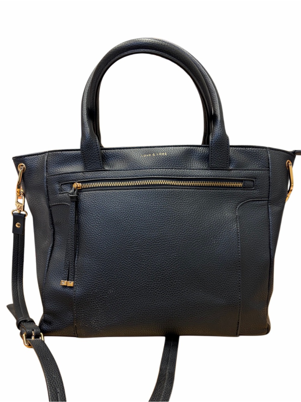 NWOT Love & Lore Black Vegan Leather Tote Handbag with Adjustable Strap